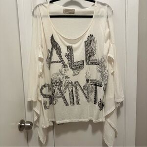 All Saints Wing Branded Short Sleeve Tee Shirt Sz 2 printed designer name brand